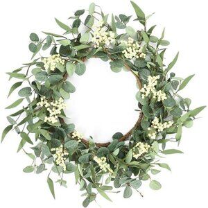 20'' Eucalyptus Wreath for Front Door, Porch, Window - Green Decor for Home